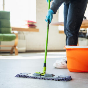 Disinfecting in home during epidemic - prevention and protection of coronavirus spreading. Protect respiratory system against pneumonia, COVID-19. Sanitizers, face mask, gloves.